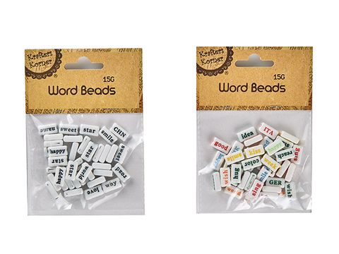 Plastic Word Beads 1x2cm Asst Pk 15gm Col & 15gm B & W KK